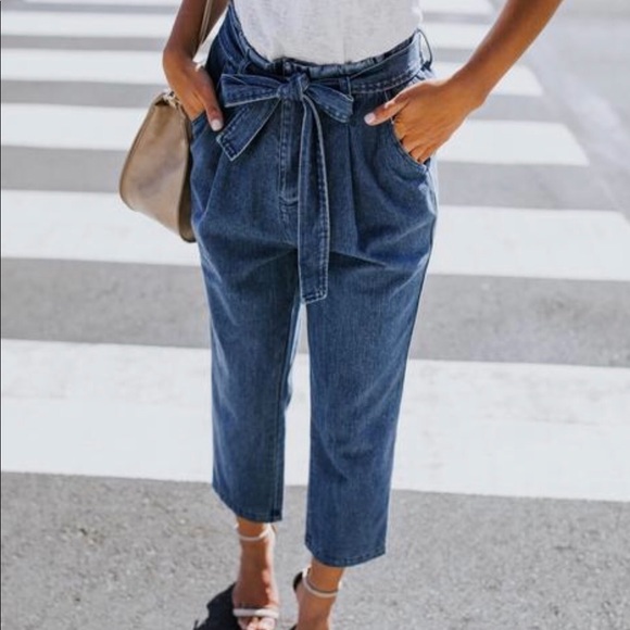 Vici Pants - Vici Pocketed Tie Denim Pants